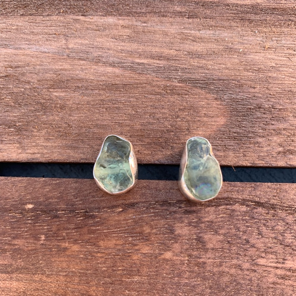 Rough Green Peridot Sterling Silver Earrings